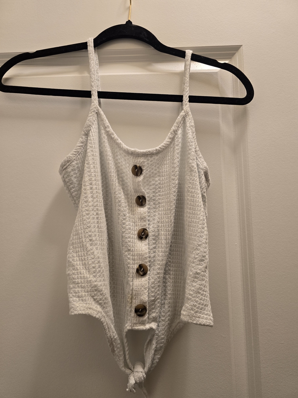 Altar'd State White Waffle Knit Button-Front Tie Cami